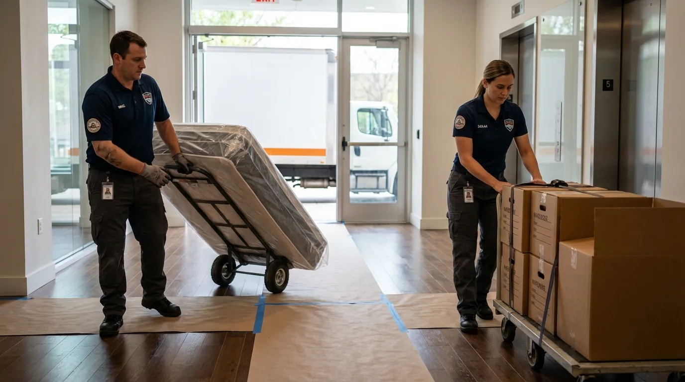 Professional apartment movers loading elevator in Breinigsville, PA
